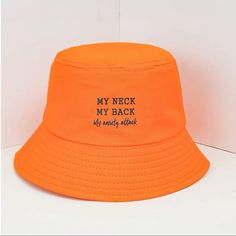 Ship Same Day Nwt Trendy Orange Bucket Hat For Summer, Trendy Orange Summer Bucket Hat, Orange Casual Beach Season Hat, Trendy Orange Adjustable Bucket Hat, Summer Bucket Hat With Letter Print And Wide Brim, Beach Bucket Hat With Letter Print And Short Brim, Summer Wide Brim Bucket Hat With Letter Print, Adjustable Bucket Hat With Letter Print For Spring, Casual Spring Bucket Hat With Letter Print