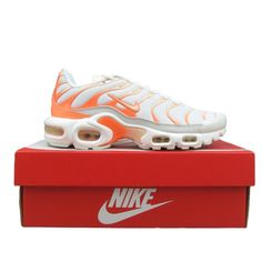 Nike Air Max Plus Tn White Atomic Orange Crimson Shoes Style Code - Dm3033-100 Women's Size 7 Brand New With The Original Box ~ Never Worn Or Used Our Shoes Are 100% Authentic And Any Issues Or Defects Will Be Stated In The Listing. Purchase With Confidence! Thank You Crimson Shoes, Nike Air Max Plus White, Airmax Nike, White Casual Sneakers, Nike Air Max 2090, Casual Athletic Shoes, Air Max Plus Tn, Nike Zoom Pegasus, Nike Waffle