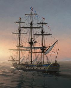 a painting of a sailing ship in the ocean