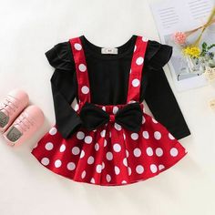 Cute Polka Dot Cotton Set, Cute Polka-dotted Cotton Set, Cute Polka Dot Sets For Spring, Cute Polka Dot Spring Sets, Playful Polka Dot Sets For Spring, Playful Polka Dot Spring Sets, Suspenders Skirt Outfits, Minnie Outfit, Minnie Dress