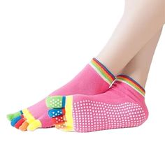 Pink Yoga Rainbow Toe Socks (Adult Medium - Women's Shoe Sizes 5-10) Toeless Socks, Pilates Socks, Karma Yoga, Non Slip Socks, Pilates Barre, Foot Print, Yoga Socks, Barre Workout, Pose Yoga