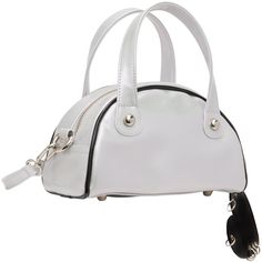 Handcrafted patent faux-leather shoulder bag in iridescent silver-tone. · Adjustable and detachable shoulder strap · Twin carry handles · Detachable graphic keyring detail at side · Bumper studs at base · Zip closure · Full plain-woven lining · H5.5 x W9 x D3.25 Supplier color: Iridescent Modern Satchel With Removable Pouch As Fashion Accessory, Silver Handheld Satchel For Travel, Silver Satchel With Detachable Strap For Everyday, Trendy Silver Top Handle Satchel, Silver Satchel With Adjustable Strap And Top Handle, Silver Satchel With Detachable Strap, Silver Satchel With Detachable Handle For Everyday Use, Silver Satchel With Detachable Strap As Shoulder Bag, Silver Shoulder Bag With Detachable Handle For Travel