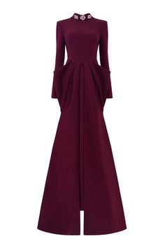 This dress showcases an elegant, de-constructed collar design. The pegged and draped features offer a modern take on traditional evening wear. Enjoy a flattering silhouette and luxurious velvet fabric for a statement look. *Note: The length is measured from the shoulder to the shortest of the front.Length: XS: 157cm, S: 159cm, M/L/XL: 160cm, XXL: 162cm Pre-draped Fitted Evening Dress For Banquet, Luxury Pleated Evening Dress For Gala, Pre-draped Cocktail Evening Dress With Folds, Fitted Pre-draped Gown For Dinner, Fitted Long Sleeve Pre-draped Evening Dress, Elegant Pleated Floor-length Evening Dress, Elegant Pleated Party Gown, Elegant Pleated Evening Maxi Dress, Elegant Evening Pleated Maxi Dress