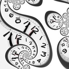 several clocks with different numbers on them are arranged in the shape of a snake's tail