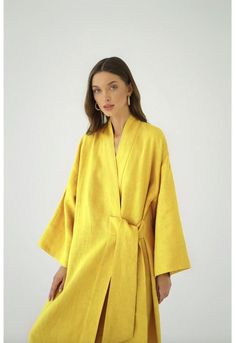 Linen kimono robe dress women Long sleeve dress Wrap Kimono Dress, Long Sleeve Linen Dress, Oversized Kimono Sleeve Robe For Daywear, Kimono Sleeve Dress Pattern, Styling Kimono, Oversized Silk Long Sleeve Kimono, Traditional Kimono Sleeve Robe For Loungewear, Silk Kimono Sleeve Loungewear Dress, Dyed Robe Linen