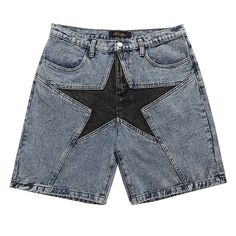 Jean Shorts, Denim Shorts, Hip Hop, Blue, Black, Patchwork