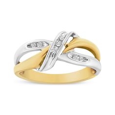 Unlock your inner shine with this sparkling 10k gold bypass ring. Yellow gold is overlapped with white gold to create a stunning bypass design. The ring is embellished with natural round-cut diamonds in an elegant channel setting. The piece has a total carat weight of 1/20 cttw, making it the perfect accessory for any occasion. Add a pop of color to any outfit with this trendy ring. Rose Gold Flower, Channel Setting, Bypass Ring, Trendy Ring, Jewelry Essentials, Stylish Watches, Pretty Earrings, Round Cut Diamond, 10k Gold