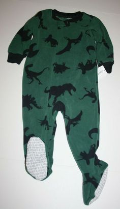 New with Tags Carter's PJs Size 12 Months 100% Polyester Material Thanks for looking! This is a brand new with tags Carter's footed PJs.  Soft and warm micro fleece material.  Dark Green with black trim, all over black dinosaur print,  pajamas for boys.  Zipper all the way down front and thru one leg.  Rubber grippers on feet bottoms.    No flaws - this is brand new.  Perfect for a gift.    Smoke free home.  I do my best to make sure that any flaws are found before listing. If I completely misre Pajamas For Boys, Dinosaur Types, Black Dinosaur, Fleece Pjs, Green Theme, Boys Pajamas, Green Item, Print Pajamas, Dinosaur Print