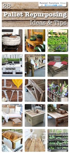 the cover of pallet repurposing ideas and tips, with pictures of different types