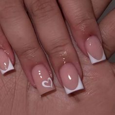 Super Cute And Stylish Ships In 5-10 Business Days Kid Nails Ideas, French Tip Heart, Pink Tip Nails, White French Nails, Pink French Tip, Cute Simple Nails, Heart Nail