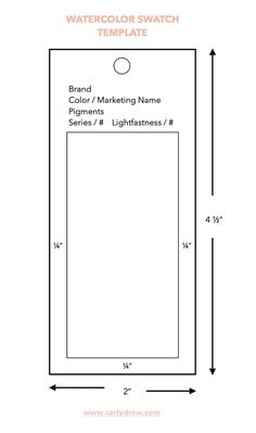 the watercolor swatch template is shown with measurements for each item in this image