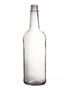 an empty glass bottle on a white background