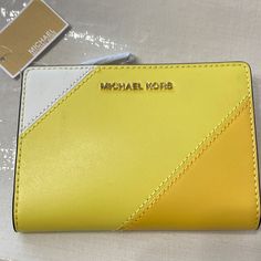 Yellow Wallet With Credit Card Slots A Zipper Coin Area Attached. Brand New Smoke Free Home Yellow Travel Bags With Card Slots, Yellow Leather Travel Wallets, Yellow Leather Rectangular Wallet, Yellow Rectangular Wallet For Everyday Use, Yellow Rectangular Wallets For Everyday Use, Rectangular Yellow Wallets For Everyday Use, Money Pieces, Yellow Wallet, Bags Michael Kors