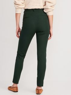 Online exclusive! The Pixie pants you love, now in a more fabulous fit & fabric ✨ Contoured waistband, with double hook-and-bar closure, built-in belt loops and interior stay button.  Zip fly.  Diagonal on-seam hip pockets; decorative welt faux-poc Fitted Mid-rise Bottoms With Zip Fly, Fitted Bottoms With Zip Fly For Fall, Stretch Mid-rise Bottoms With Zipper Closure, Chic Fitted Bottoms With Zip Fly, Trendy Fitted Bottoms With Zip Fly, Green Stretch Pants With Belt Loops, High Waist Slim Fit Dress Pants With Pockets, Fitted Bottoms With Zipper Closure In Solid Color, Fitted Solid Bottoms With Zipper Closure