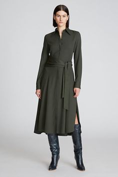 Kori Dress In Viscose Wool – Halston Metallic Knit Dress, Halston Heritage Dress, Wedding Dress Bustle, Drape Sleeves, Wide Waist, Halston Heritage, Dress Silhouette, Long Sleeve Midi, Black Cocktail Dress