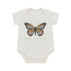 This butterfly print onesie is the perfect style for girls this spring and summer! Don't forget the toddler shirt for a sweet sibling match. SOFT COTTON: Made with 100% luxury cotton, our baby onesies are soft, stretchy, and breathable to accommodate for the comfort of growing babies. This cotton fabric holds up to multiple washes and still looks fresh. Fabric: 100% Premium Soft Ringspun Cotton. Fit: Generous Wash: Machine wash color inside-out / Tumble dry Baby Clothes Size Chart, Graphic Onesies, Wings Butterfly, Butterfly Baby, Baby Comforter, Drink Milk, Girl Mom, Baby Shirts, Clothing Size Chart