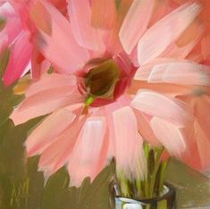 a painting of pink flowers in a vase