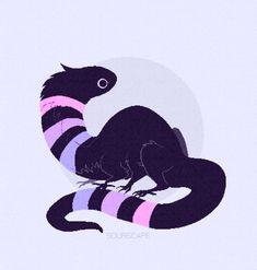 an illustration of a black lizard with pink and purple stripes