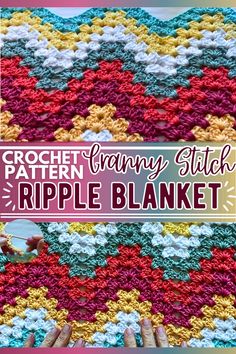 crochet granny granny stitch ripple blanket with text overlay