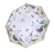 an open umbrella with butterflies and flowers on it