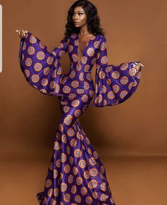 Robes Wax, Trumpet Sleeve Dress, Unique Ankara Styles, African Vibes, African Elegance, Mode Prints, African Prom Dresses, African Maxi Dresses