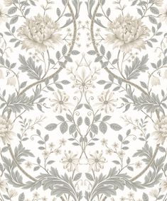 a white and gray floral wallpaper pattern