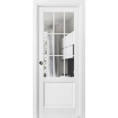 a white door with glass panels on the side