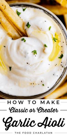 an image of garlic aioli with text overlay