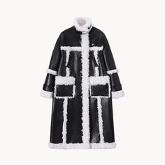 Paneled Lamb Wool Coat - Kelly Obi New York Winter Black Faux Leather Outerwear, Black Faux Leather Outerwear With Faux Fur Trim, White Leather Winter Outerwear, Black Leather Outerwear With Faux Fur Trim, Wool Patchwork, Fur Long Coat, Leather Coat Womens, Athleisure Dress, Faux Leather Coat