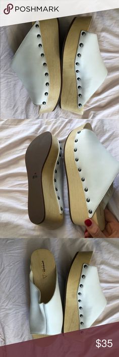 KDB white leather clogs These white, leather clogs with metalic studs have never been worn before. They are in great condition KDB Shoes Mules & Clogs Leather Clogs, Mule Clogs, Mules Shoes, Slip On Sandal, White Leather, Clogs, Plus Fashion, Fashion Design, Leather