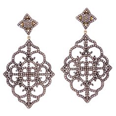 14kt Gold:1.31gms Diamond:4.15cts Silver:17.28gms Size;60X33MM 14kt Gold Jewelry, Diamond Jewelry Earrings, Pave Diamond Jewelry, Pave Diamond Earrings, Designer Handmade Jewellery, Jewelry Details, Diamond Dangle Earrings, Sterling Silver Dangle Earrings, Gold Earrings Dangle