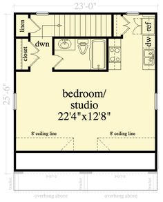 the floor plan for a studio apartment with two bedroom and an attached living room area