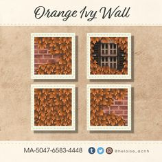 an advertisement for orange my wall with four squares