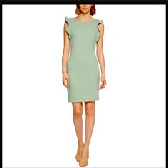 Calvin Klein Sheath Dress Size 8. Color Is A Green, Called “Jadette”. Ruffle Sleeves. Back Zips Up. Knee Length. Very Pretty! Elegant Bodycon Dress For Daywear, Chic Calvin Klein Sheath Bodycon Dress, Calvin Klein Spring Knee-length Bodycon Dress, Summer Knee-length Calvin Klein Bodycon Dress, Calvin Klein Knee-length Bodycon Dress For Spring, Calvin Klein Spring Bodycon Dress, Calvin Klein Summer Knee-length Bodycon Dress, Calvin Klein Bodycon Dress For Spring, Calvin Klein Knee-length Bodycon Dress For Summer