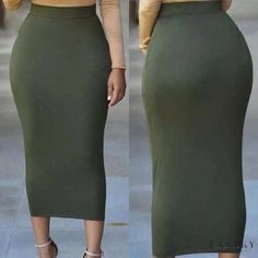 Lasaky - Elastic Waistband Solid Color Midi Skirt with Bodycon Fit Long Bodycon Skirt, Bodycon Maxi Skirt, Pencil Skirt Fashion, Bodycon Pencil Skirt, Long Pencil Skirt, Bodycon Midi Skirt, Solid Skirt, High Waisted Maxi Skirt, Stretch Pencil Skirt