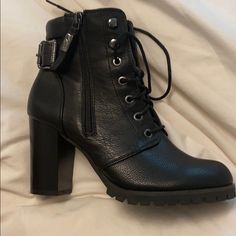 Black Leather Like Lace Up, Side Zipper, Back Buckle New Never Worn Simply Vera Wang, Simply Vera, Vera Wang, Shoes Boots, Side Zipper, Bootie Boots, Shoe Boots, Ankle Boots, Black Leather