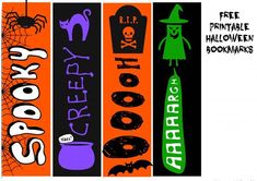 the halloween bookmarks are lined up in different colors