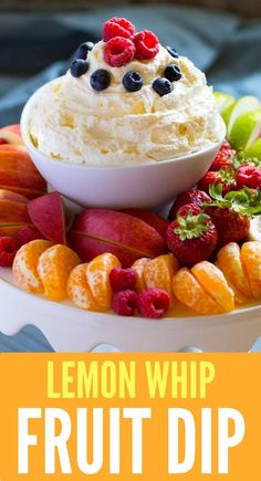 a plate topped with fruit and whipped cream