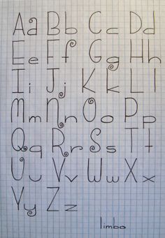 the letters and numbers are drawn on a piece of paper with lines in it,