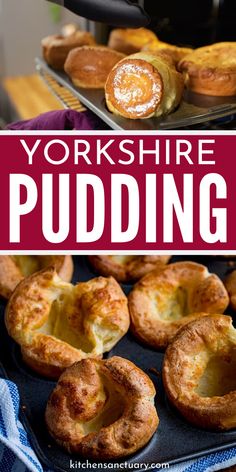 yorkshire puddings on a baking sheet with the words yorkshire pudding overlaying them