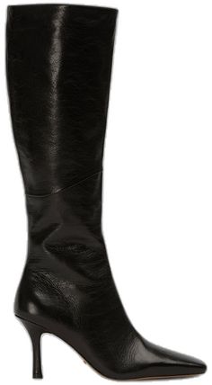 Luxury Black Mid-calf Boots, Chic Tall Heeled Boots For Evening, Chic Tall Knee-high Boots For Evening, Chic Knee-high Boots For Evening, Chic Calf Leather Knee-high Boots For Party, Sleek Mid-calf Boots For Office, Chic Knee-length Evening Heeled Boots, Chic Knee-length Heeled Boots For Evening, Fitted Knee-high Calf Leather Boots For Party