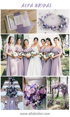 purple and white wedding color palettes for the bridesmaid, bridal party