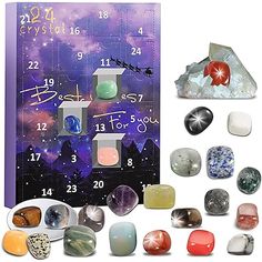 a calendar with different stones and numbers on the front, along with an assortment of them