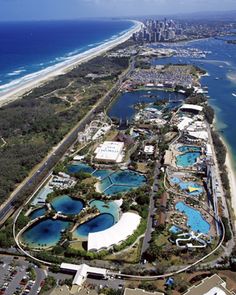 an aerial view of the beach and ocean in surfers paradise, gold coast australia