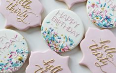 decorated cookies with happy birthday written on them