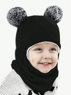 1Pc Baby Winter Warm Hat Scarf Set , Unisex Infant Toddler Kid Hat  Scarf Black Cute,Daily   Acrylic  Knit Hat   Kids Accessories, size features are:Bust: ,Length: ,Sleeve Length: Boys Winter Hats, Beanie With Ears, Earflap Beanie, Baby Winter Hats, Kids Winter Hats, Knitted Hats Kids, Toddler Winter, Hat Scarf, Cute Hats