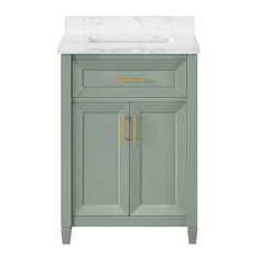 allen + roth Lancashire 24-in Sage Green Undermount Single Sink Bathroom Vanity with White Engineered Marble Top in the Bathroom Vanities with Tops department at Lowes.com Half Bath Green Vanity, Small Green Bathroom Vanity, Green Bathroom Vanity 30”, Alderson 30" Single Sink Vanity, Clarence Apothecary 26" Single Sink Vanity, Tiny Bath, Green Vanity, Single Sink Bathroom, Allen Roth