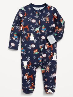 crew neck long sleeves fold-over mittens reversible two-way zipper sewn-in feet all-over print snug fit through bodymachine wash according to the care instruction label All Nighter, Family Maternity, Family Pajamas, Baby Things, 2 Way, Snug Fit, Good Times, Baby Gifts