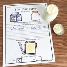 i can make butter worksheet on a table with a cup of milk and spoon