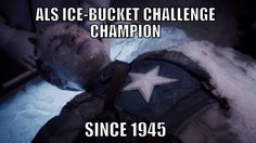 an image of a man laying in bed with the caption'alsie - bucket challenge champion since 1994 '